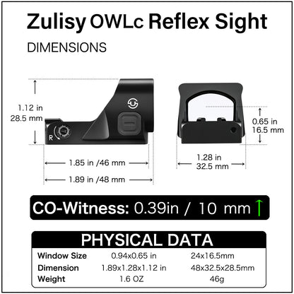 Zulisy OWLc Green Dot Sight 3 MOA Dot & 56 MOA Circle Ring 1x24mm for Viper/Docter/Venom Footprint and Picatinny mount