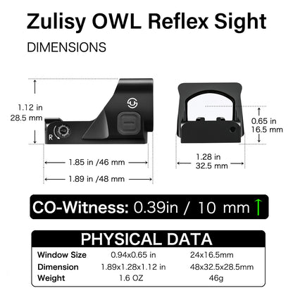 Zulisy OWL Full Size Green Dot Reflex Sight  for Viper Psa Dagger Doctor Footprint Pistol/Adapter Plate