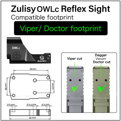 Zulisy OWLc Green Dot Sight 3 MOA Dot & 56 MOA Circle Ring 1x24mm for Viper/Docter/Venom Footprint and Picatinny mount