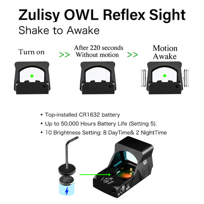 Zulisy OWL Full Size Green Dot Reflex Sight  for Viper Psa Dagger Doctor Footprint Pistol/Adapter Plate