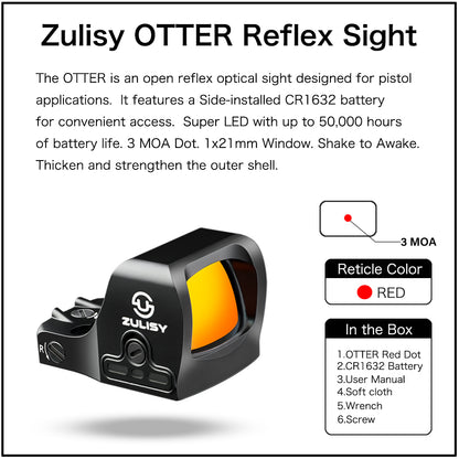 Zulisy OTTER Mini red dot Reflex Sight 3 MOA 1x21mm for RMS RMSc 407K Footprint