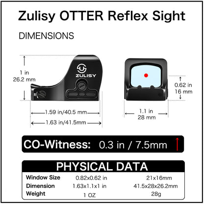 Zulisy OTTER Mini red dot Reflex Sight 3 MOA 1x21mm for RMS RMSc 407K Footprint