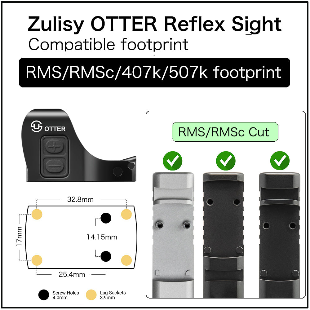 Zulisy OTTER Mini red dot Reflex Sight 3 MOA 1x21mm for RMS RMSc 407K Footprint