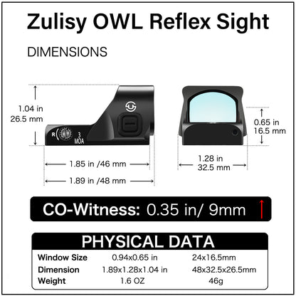 ZULISY OWL Full size Red Dot Reflex Sight Shake to Awake 3 MOA 1x24mm for Viper Doctor Footprint Pistol/Adapter plate Compact Optics with Picatinny Rail M1913 Mount…