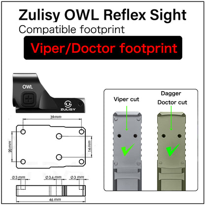 ZULISY OWL Full size Red Dot Reflex Sight Shake to Awake 3 MOA 1x24mm for Viper Doctor Footprint Pistol/Adapter plate Compact Optics with Picatinny Rail M1913 Mount…